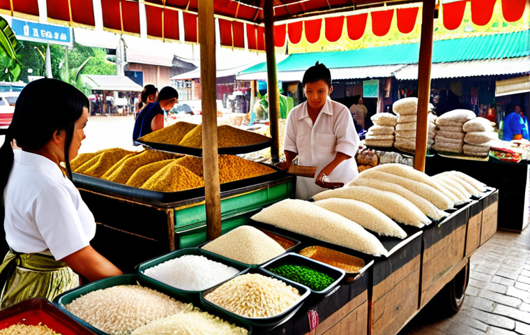 **

"A vibrant Thai marketplace scene with stalls selling locally produced rice liquor. Focus on the natural ingredients like jasmine rice and herbs, emphasizing the traditional Thai packaging and branding. Consumers are interacting with vendors, showcasing a modern appreciation for Thai heritage and craftsmanship."

**