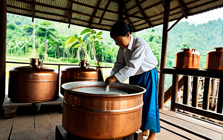 전통주 브랜드와 관련된 FAQ - **Image Prompt 1:** A professional distiller, fully clothed in modest, traditional Thai clothing, ca...