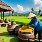 Home 20 전통주 브랜드의 독창성 분석 - A traditional Thai rice whiskey distillery scene set in northeastern Thailand, featuring local artis...