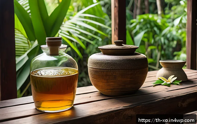 전통주 브랜드와 건강의 관계 - A rustic northern Thai village scene featuring traditional sticky rice whiskey production: a wooden ...
